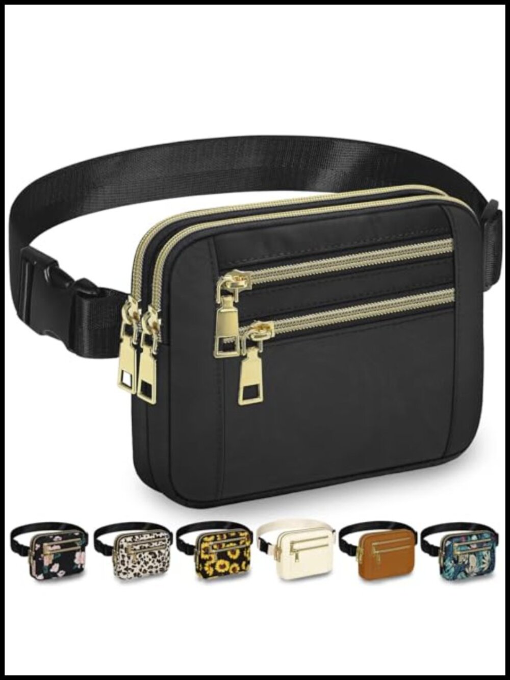 Fanny Pack Crossbody Belt Bag Waist Bag 4 Zip Pockets Polyester